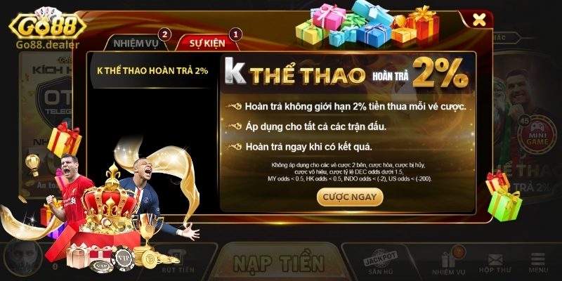 Khuyến Mãi Go88 - Tổng Hợp Khuyến Mãi Đang Làm Mưa Làm Gió Hiện Nay 4 Cá độ mùa Euro không lo thua lỗ với khuyến mãi hoàn cược 2% vé thua